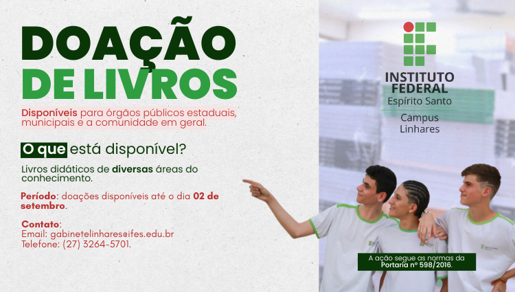 Ifes campus Linhares faz chamada para doação de livros